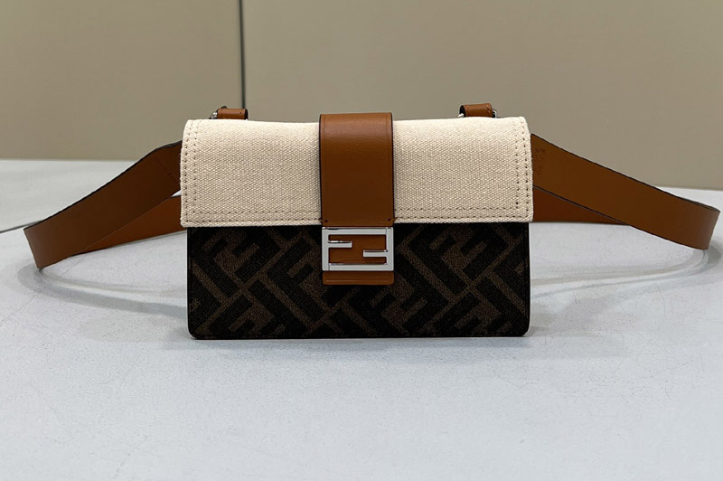 Fendi Baguette pouch bag in Brown fabric With White Canvas