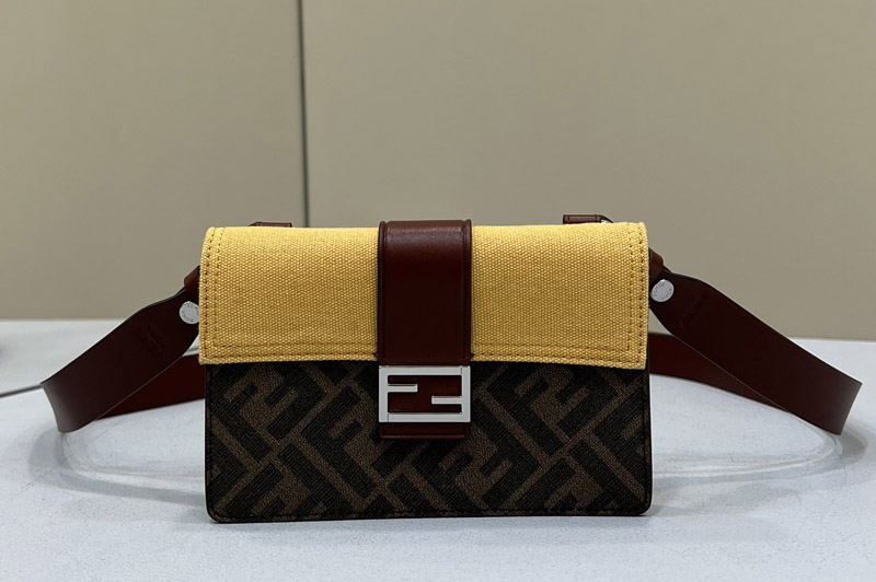 Fendi Baguette pouch bag in Brown fabric With Yellow Canvas
