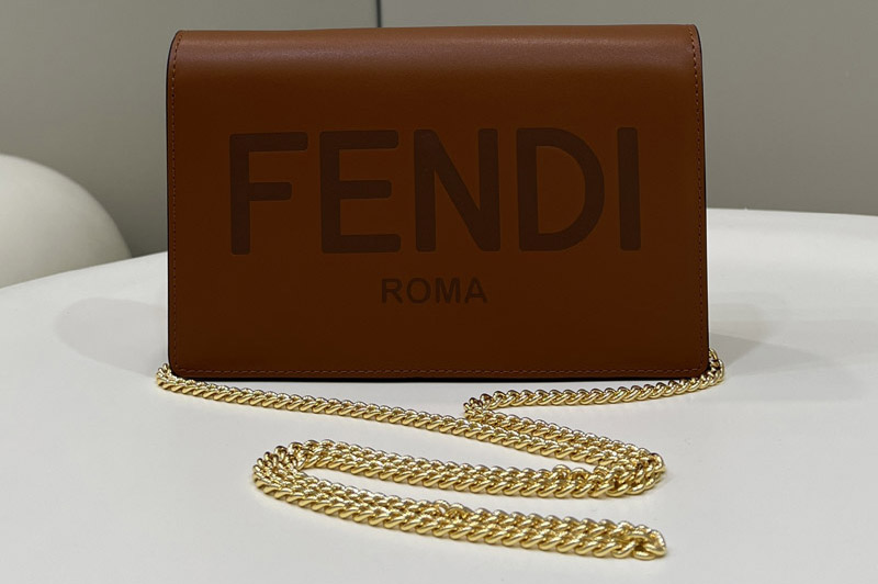Fendi 8BS006 Wallet On Chain mini-bag in Brown leather