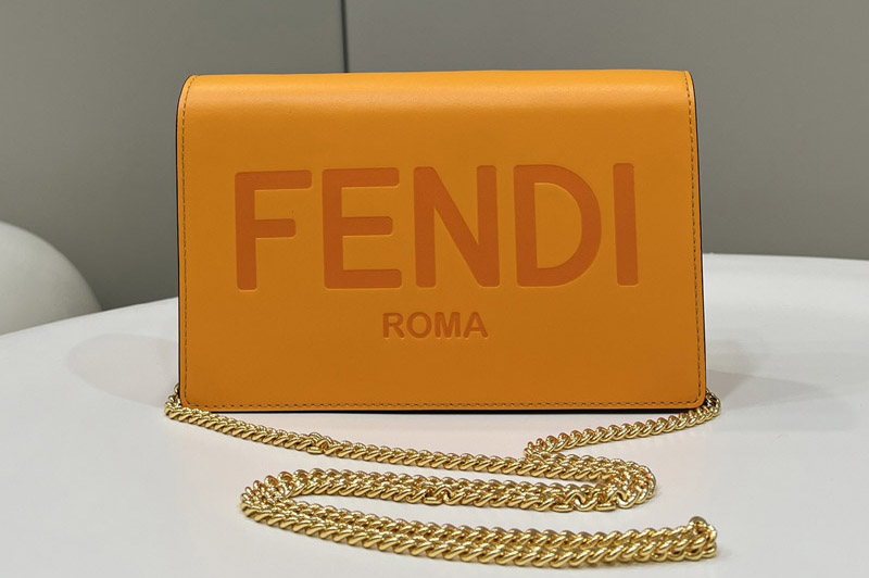 Fendi 8BS006 Wallet On Chain mini-bag in Orange leather