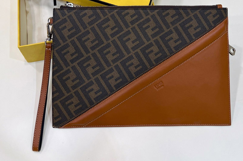 Fendi 7N0110 Diagonal Flat Pouch bag in Brown fabric