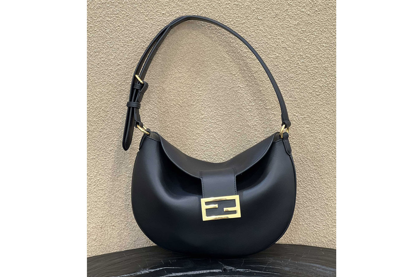 Fendi 8BR790 Croissant Small Bag in Black Leather