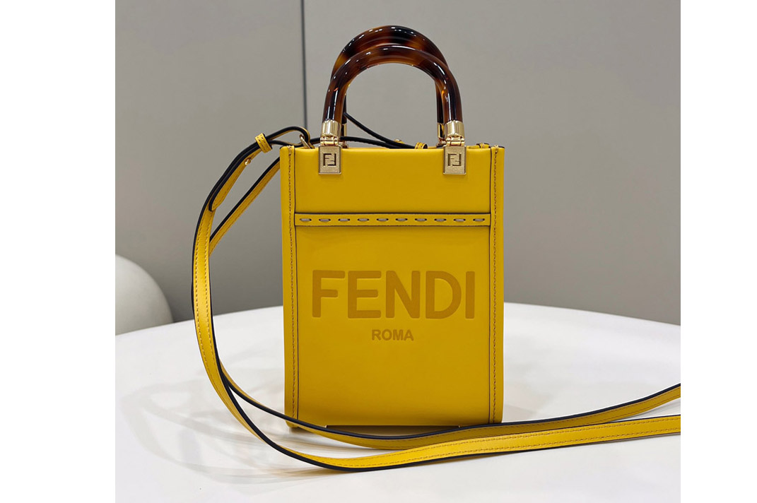 Fendi 8BS051 Mini Sunshine Shopper tote Bag in Yellow leather