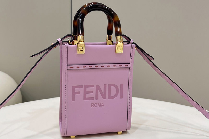 Fendi 8BS051 Mini Sunshine Shopper tote Bag in Purple leather