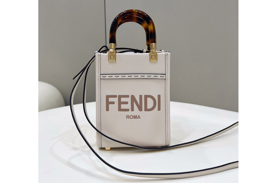 Fendi 8BS051 Mini Sunshine Shopper tote Bag in White leather