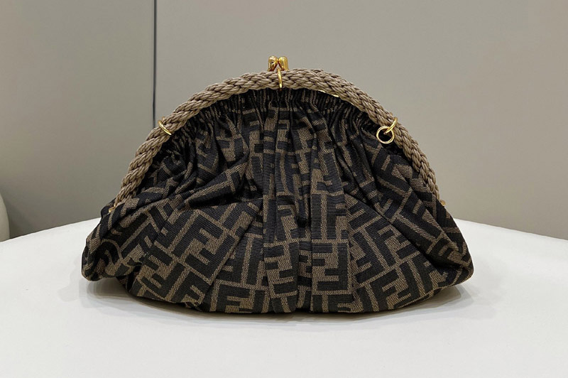 Fendi Shell Clutch Bag in Brown FF jacquard fabric