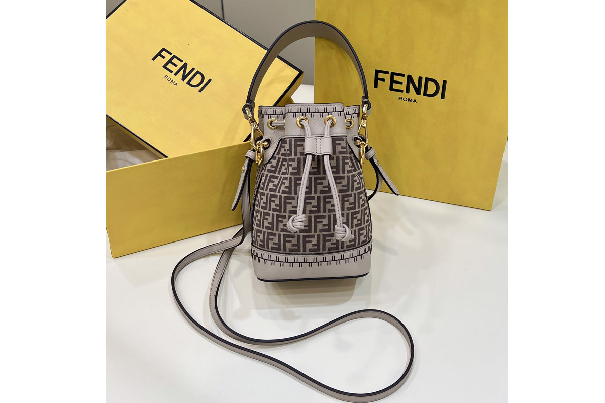 Fendi 8BS010 Mini Mon Tresor bucket bag in Gray leather with FF print