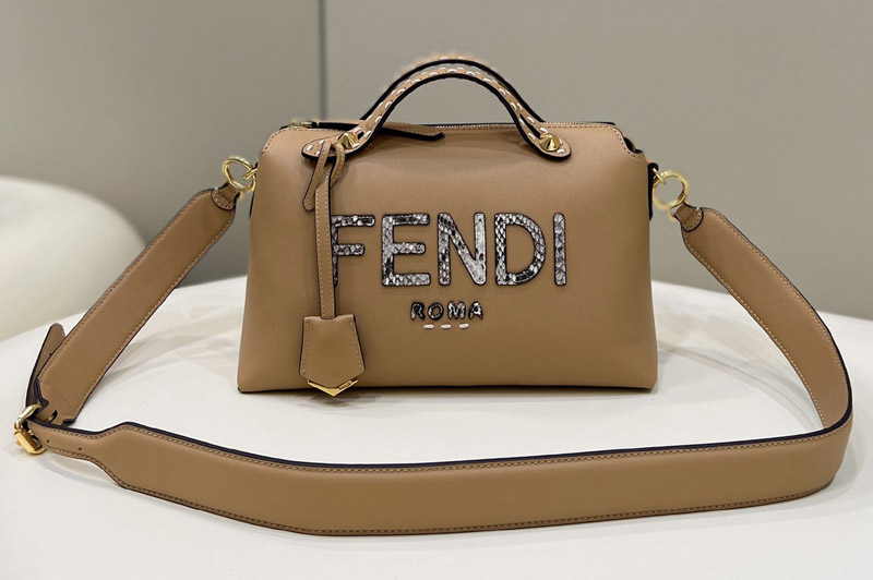 Fendi 8BL146 By The Way Medium Boston bag in Light brown leather and elaphe