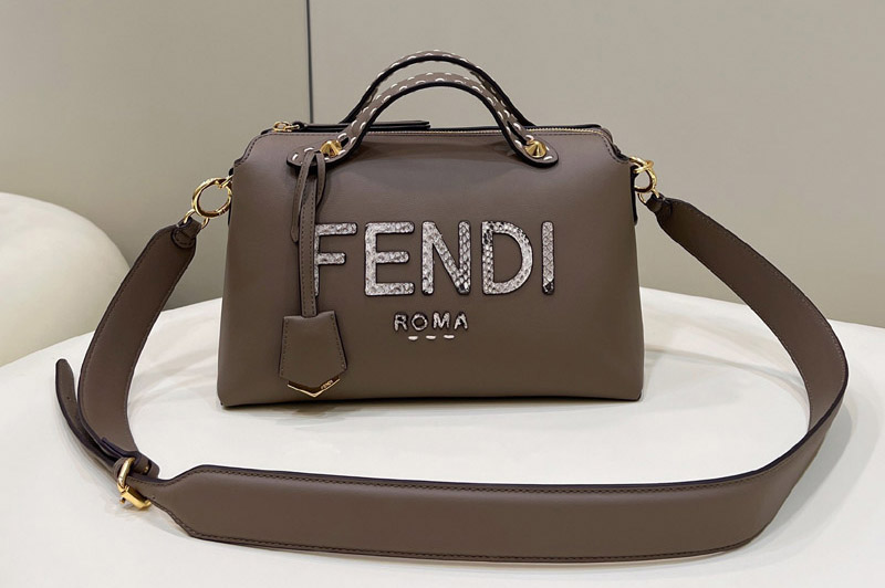 Fendi 8BL146 By The Way Medium Boston bag in Gray leather and elaphe