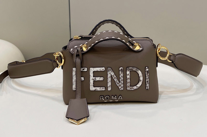 Fendi 8BL145 By The Way Mini Boston bag in Gray leather and elaphe