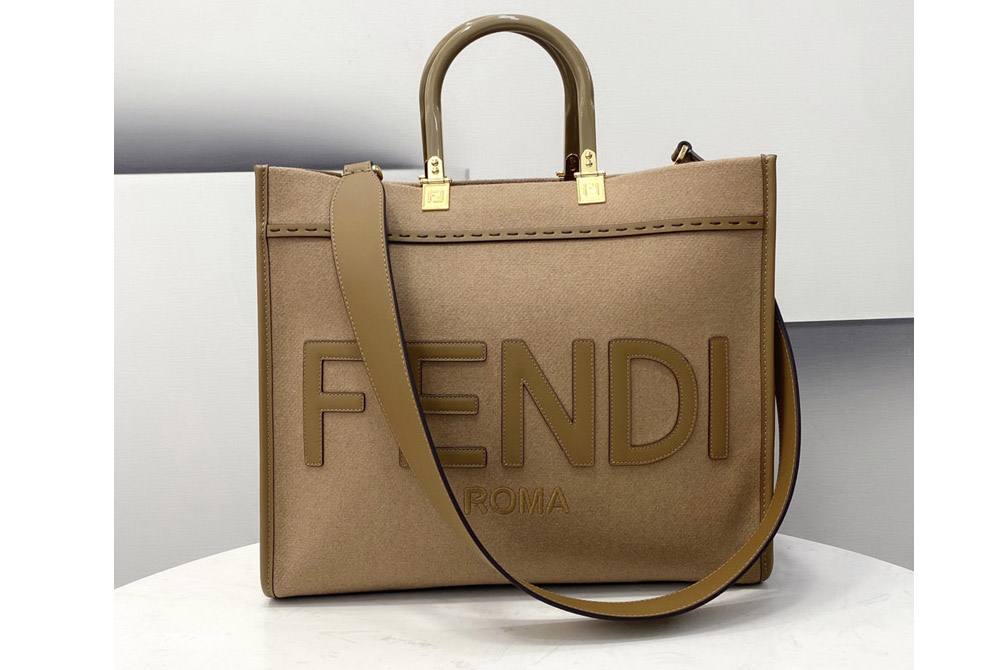 Fendi 8BH386 Medium Sunshine Shopper bag in Brown flannel