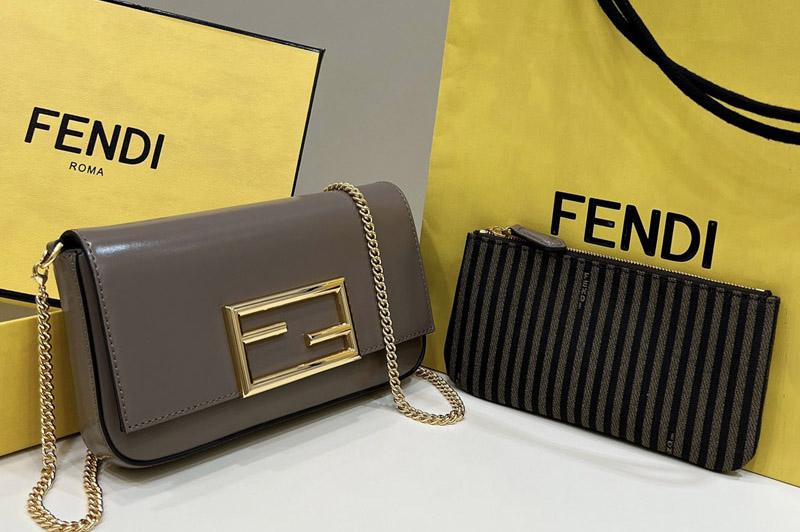 Fendi 8BS032 Wallet On Chain With Pouches mini bag in Gray leather