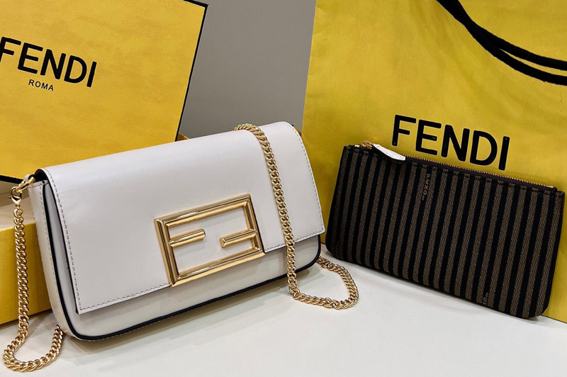 Fendi 8BS032 Wallet On Chain With Pouches mini bag in White leather