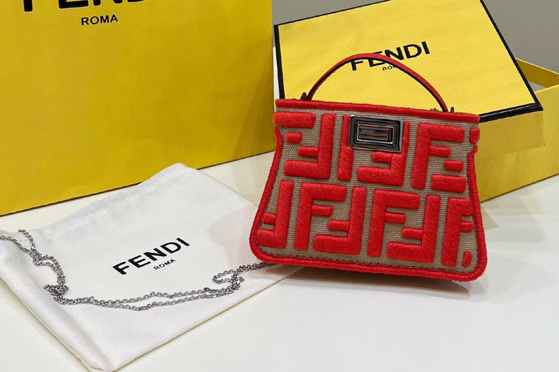 Fendi Nano Peekaboo Bag in Red canvas FF