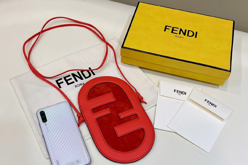 Fendi 7AS055 12 Pro Phone Holder pouch bag in Red leather and suede