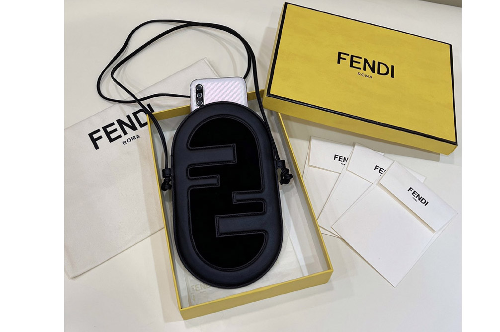 Fendi 7AS055 12 Pro Phone Holder pouch bag in Black leather and suede