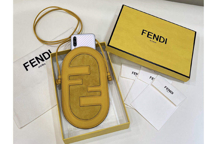 Fendi 7AS055 12 Pro Phone Holder pouch bag in Yellow leather and suede