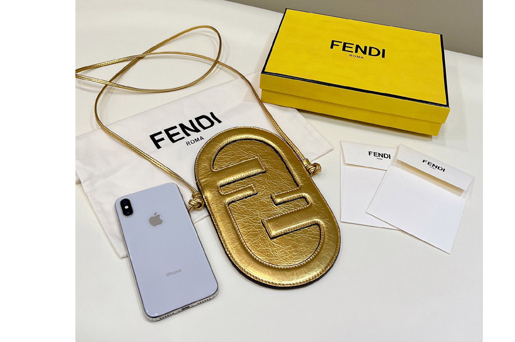 Fendi 7AS055 12 Pro Phone Holder pouch bag in Gold leather