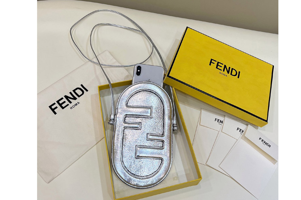 Fendi 7AS055 12 Pro Phone Holder pouch bag in Silver leather