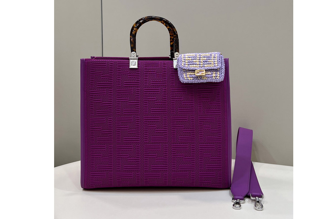 Fendi 8BH386 Medium Sunshine Shopper bag in Purple FF fabric