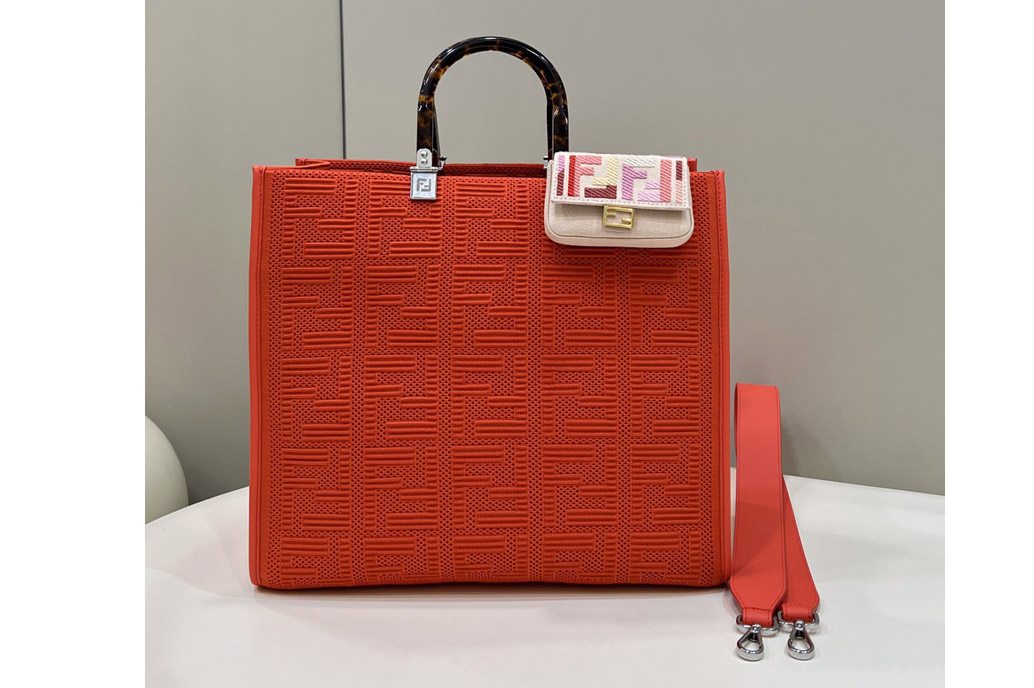 Fendi 8BH386 Medium Sunshine Shopper bag in Red FF fabric