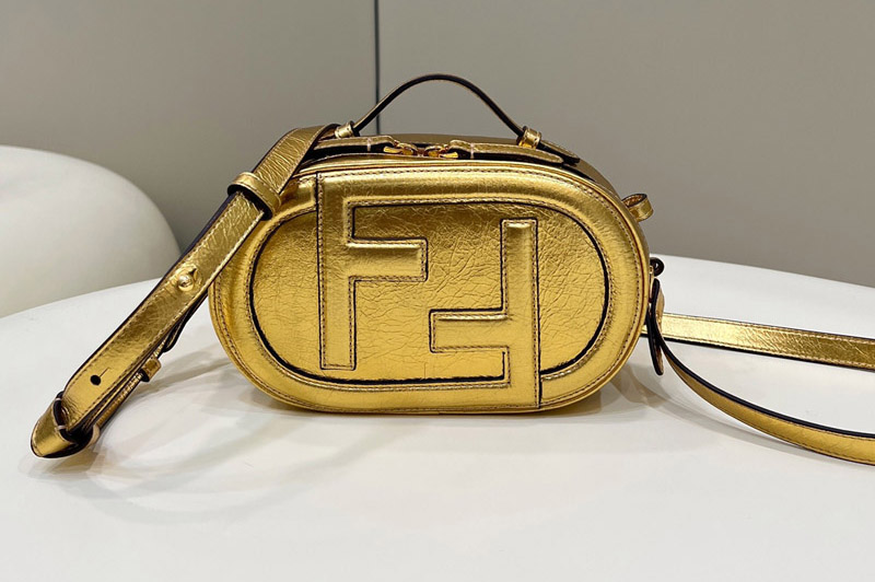 Fendi 8BS058 O'Lock Mini Camera Case Oval mini bag in Gold leather