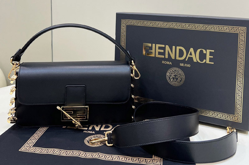 Fendi x Versace 8BS801 Brooch Baguette bag in Black Leather