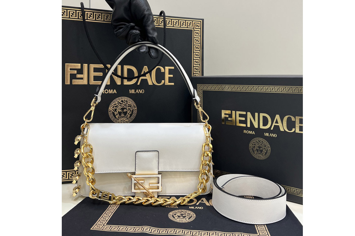 Fendi x Versace 8BS801 Brooch Baguette bag in White Leather