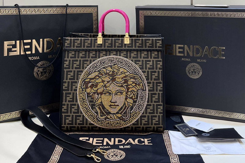 Fendi&Versace Fendace Sunshine Medium shopper Tote Bag in Brown FF jacquard fabric