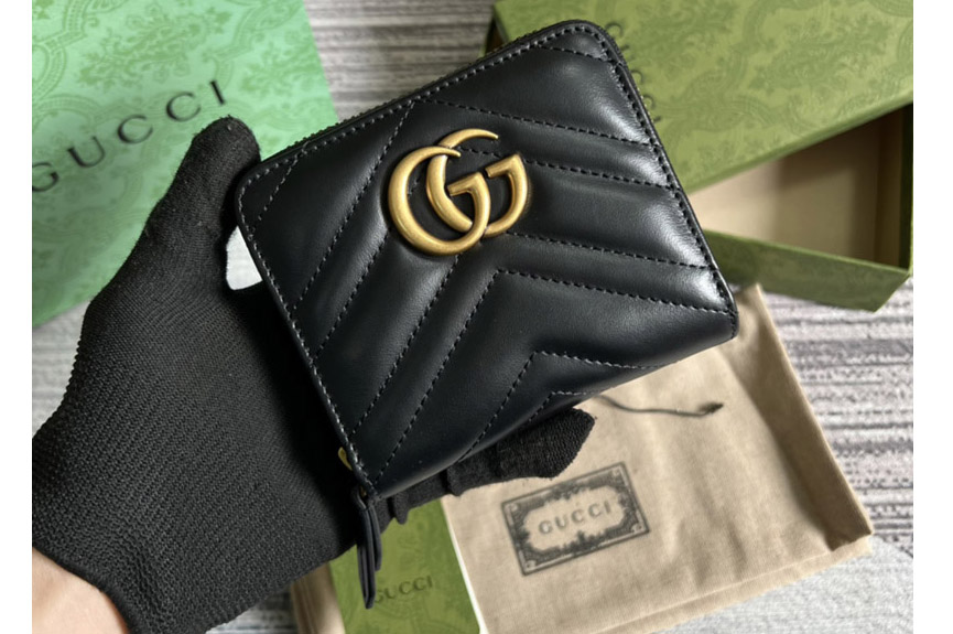 Gucci 474813 Zip Around Wallet in Black Leather
