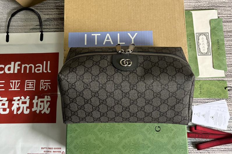 Gucci 572767 Ophidia GG toiletry case in Grey and black GG Supreme canvas