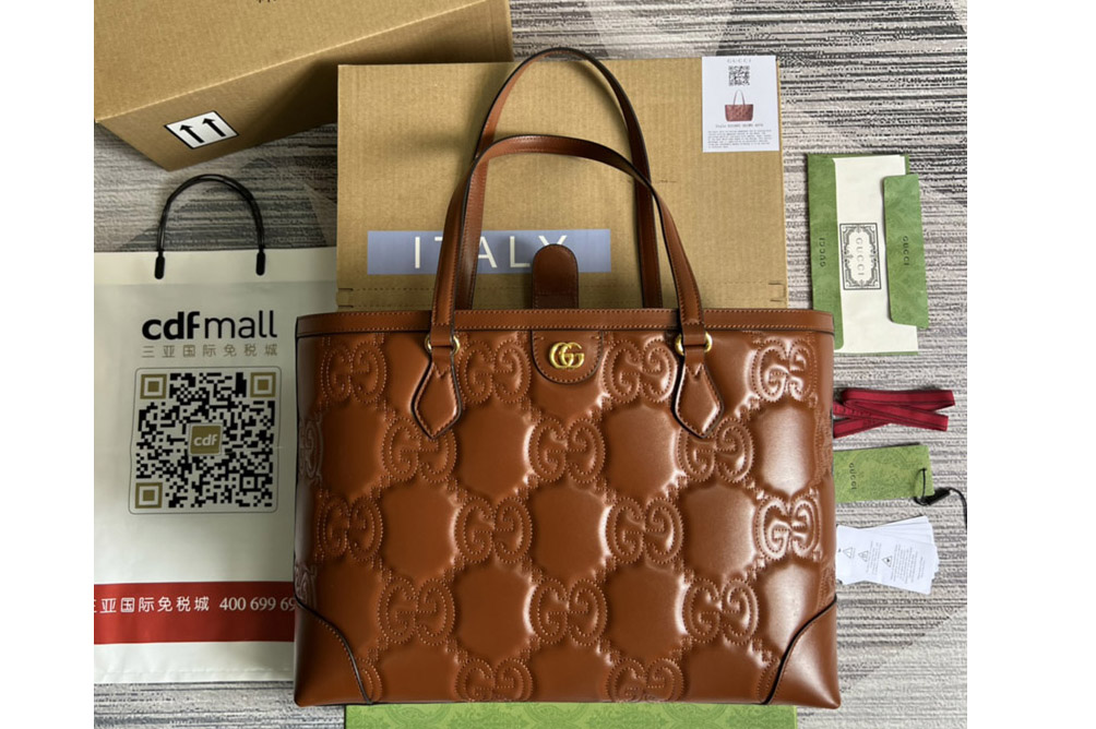 Gucci 631685 GG Matelasse leather medium tote bag in Brown GG Matelasse leather