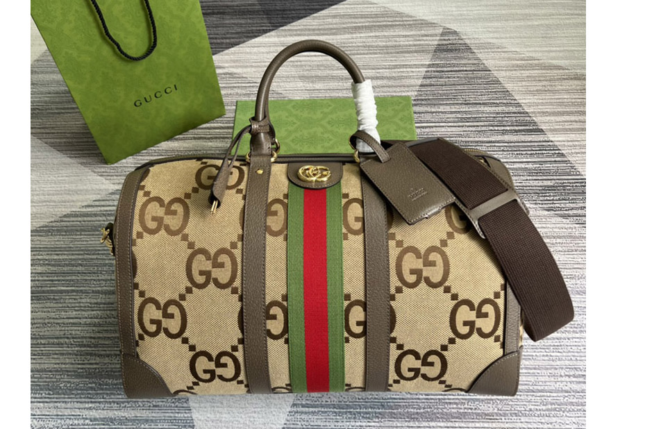 Gucci ‎681295 Ophidia medium duffle bag in Camel and ebony jumbo GG canvas