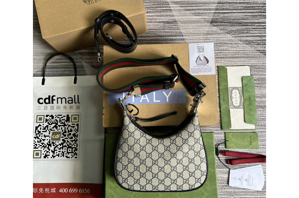 Gucci 699409 Attache small shoulder bag in Beige and ebony GG Supreme canvas