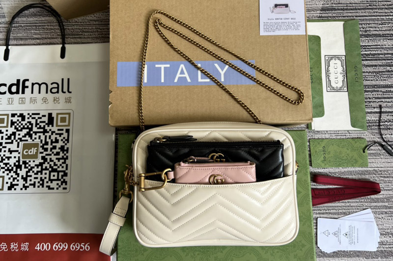 Gucci ‎699758 Double G multi-use mini bag in white, pink and Black chevron matelasse leather