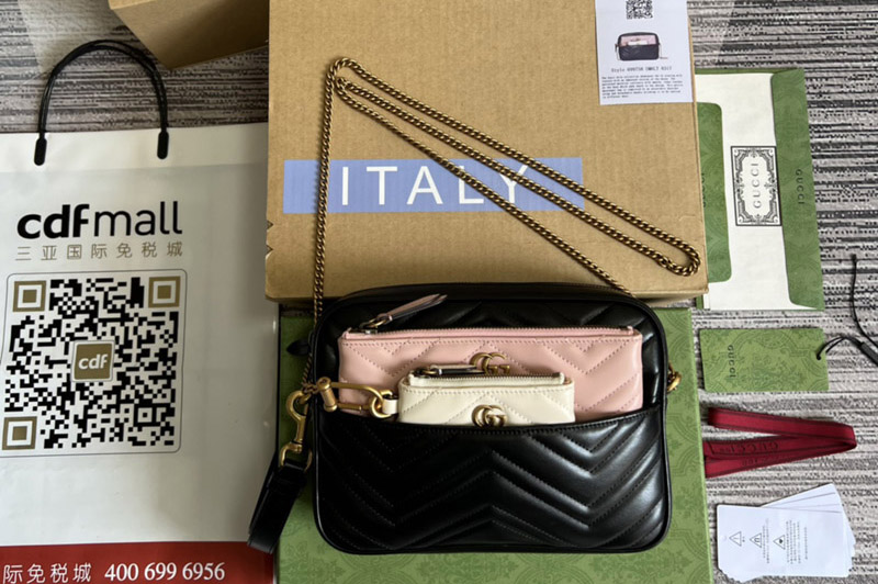 Gucci ‎699758 Double G multi-use mini bag in Black, pink and white chevron matelasse leather