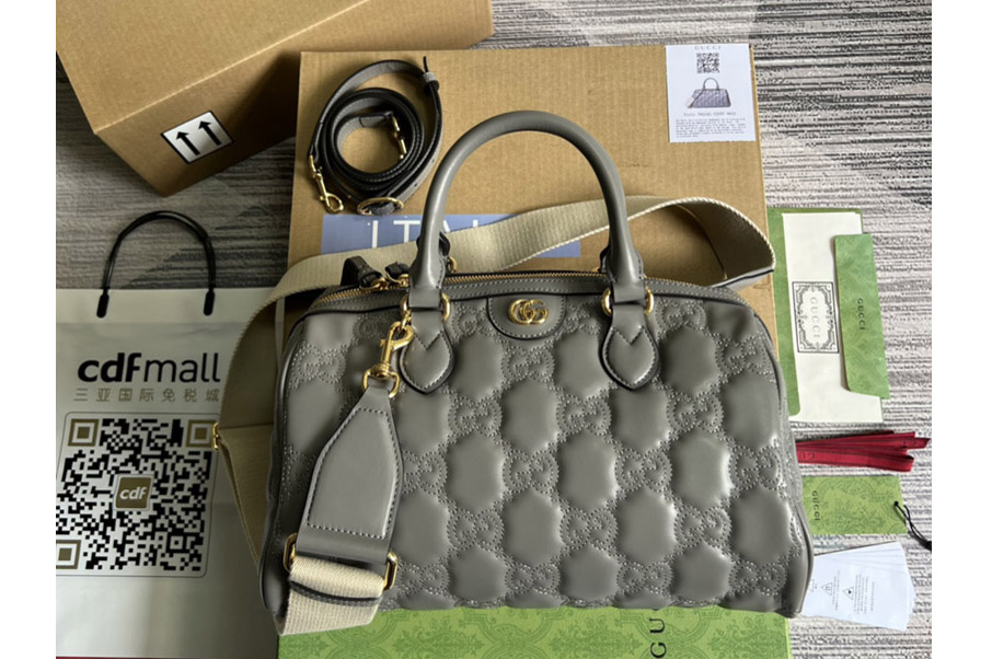 Gucci ‎‎702242 GG Matelasse leather medium bag in Gray GG Matelasse leather