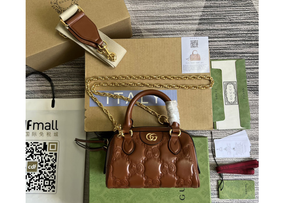 Gucci ‎‎702251 GG Matelasse leather mini bag in Brown GG Matelasse leather