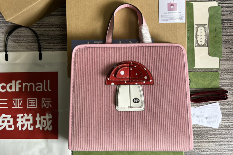 Gucci ‎‎705042 Children's mushroom tote bag in Pink corduroy