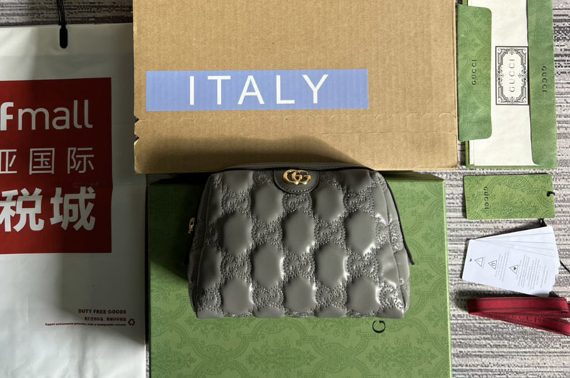 Gucci ‎726047 GG Matelassé beauty case in Grey GG Matelassé leather