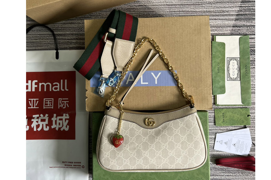Gucci 735132 Ophidia GG small handbag in Beige and White GG Supreme canvas