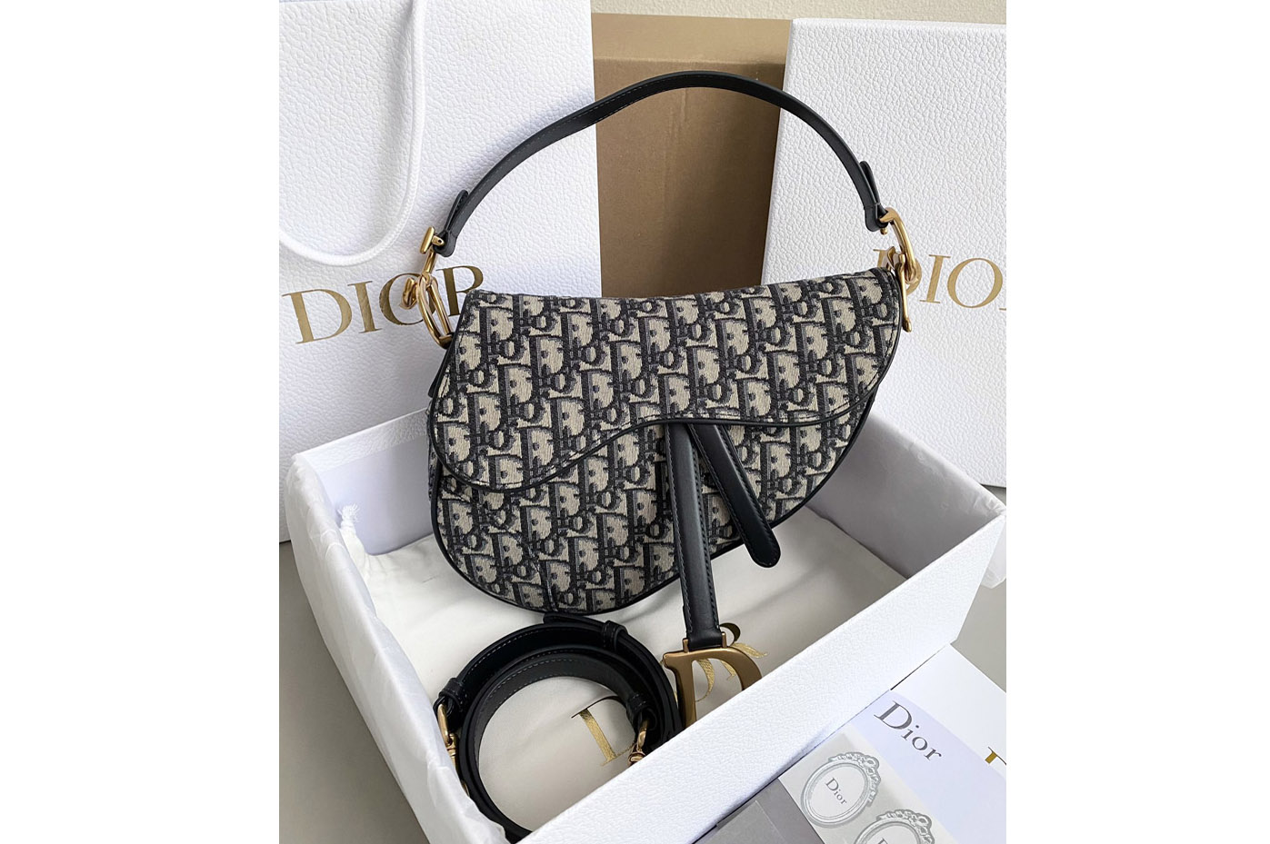 Dior M0455 Saddle bag With Strap in Blue Dior Oblique Jacquard