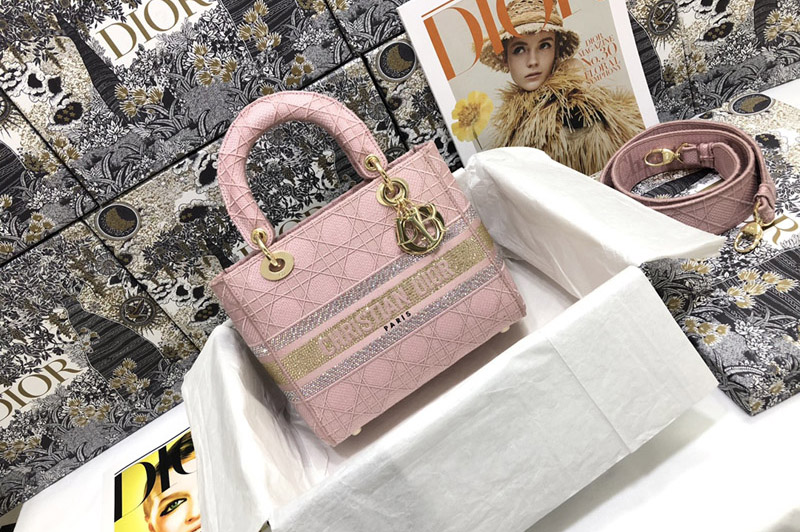 Dior M0565 Medium Lady D-Lite bag in Pink Cannage Embroidery