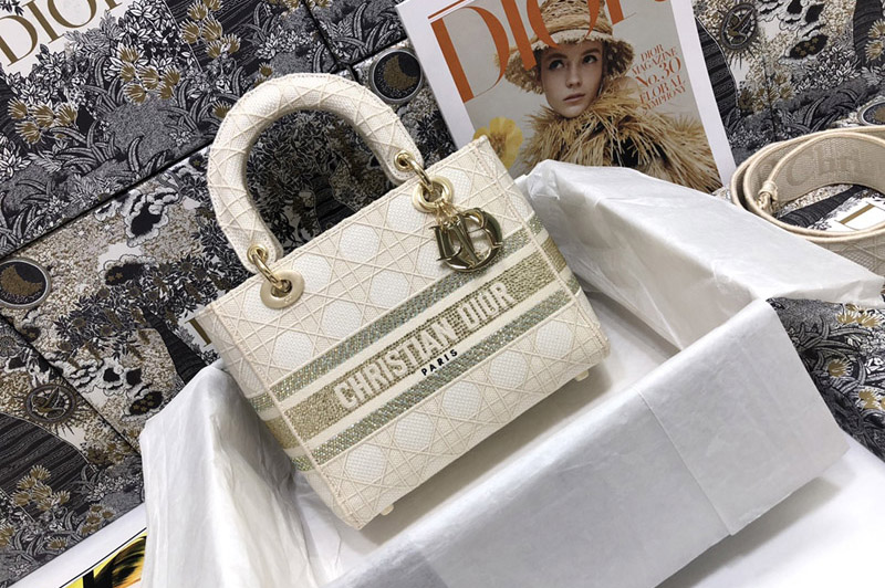 Dior M0565 Medium Lady D-Lite bag in White Cannage Embroidery
