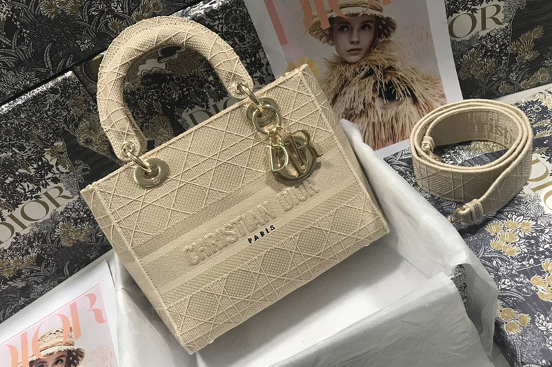 Dior M0565 Medium Lady D-Lite bag in Beige Cannage Embroidery