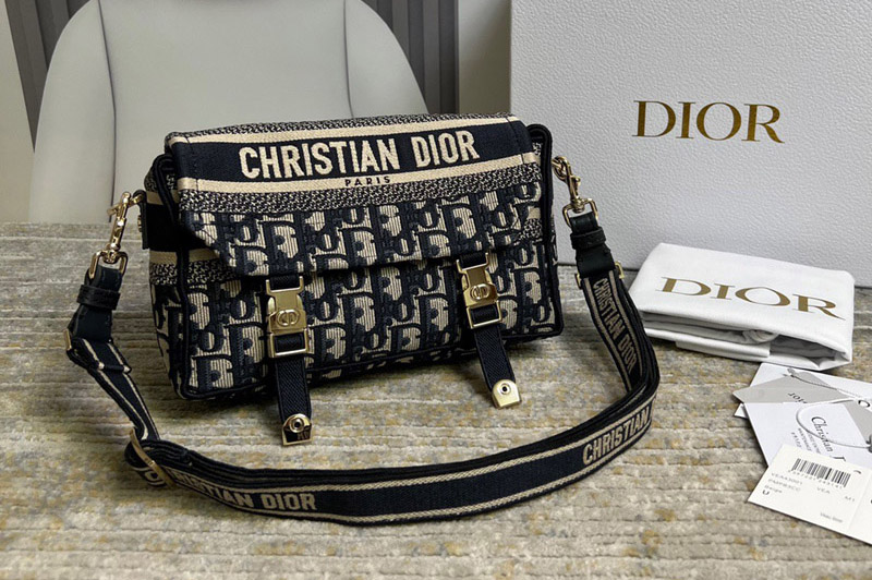 Christian Dior M1241 Small Diorcamp Bag in Blue Dior Oblique Embroidery ...