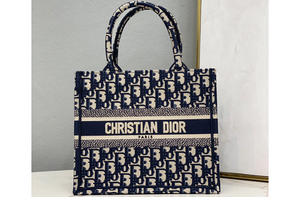 Christian Dior M1265 Small Dior Book Tote Bag in Blue Dior Oblique Jacquard