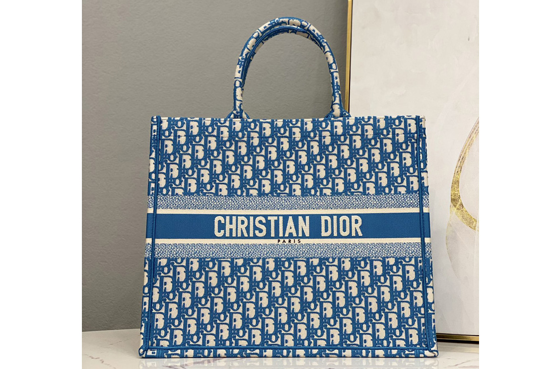 Christian Dior M1286 Large Dior book tote Bag in Cornflower Blue Dior Oblique Embroidery