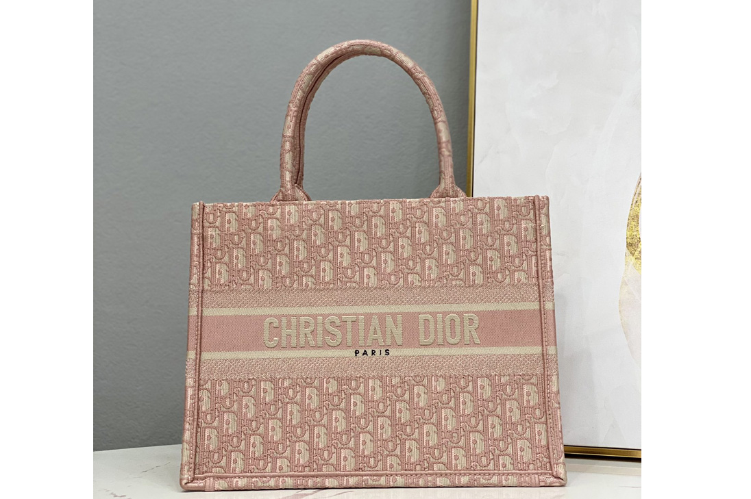 Christian Dior M1296 Medium Dior book tote Bag in Pink Dior Oblique Embroidery