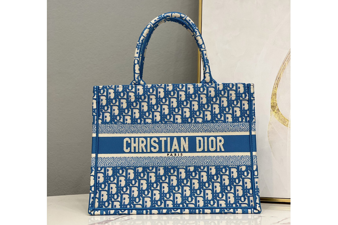 Christian Dior M1296 Medium Dior book tote Bag in Cornflower Blue Dior Oblique Embroidery